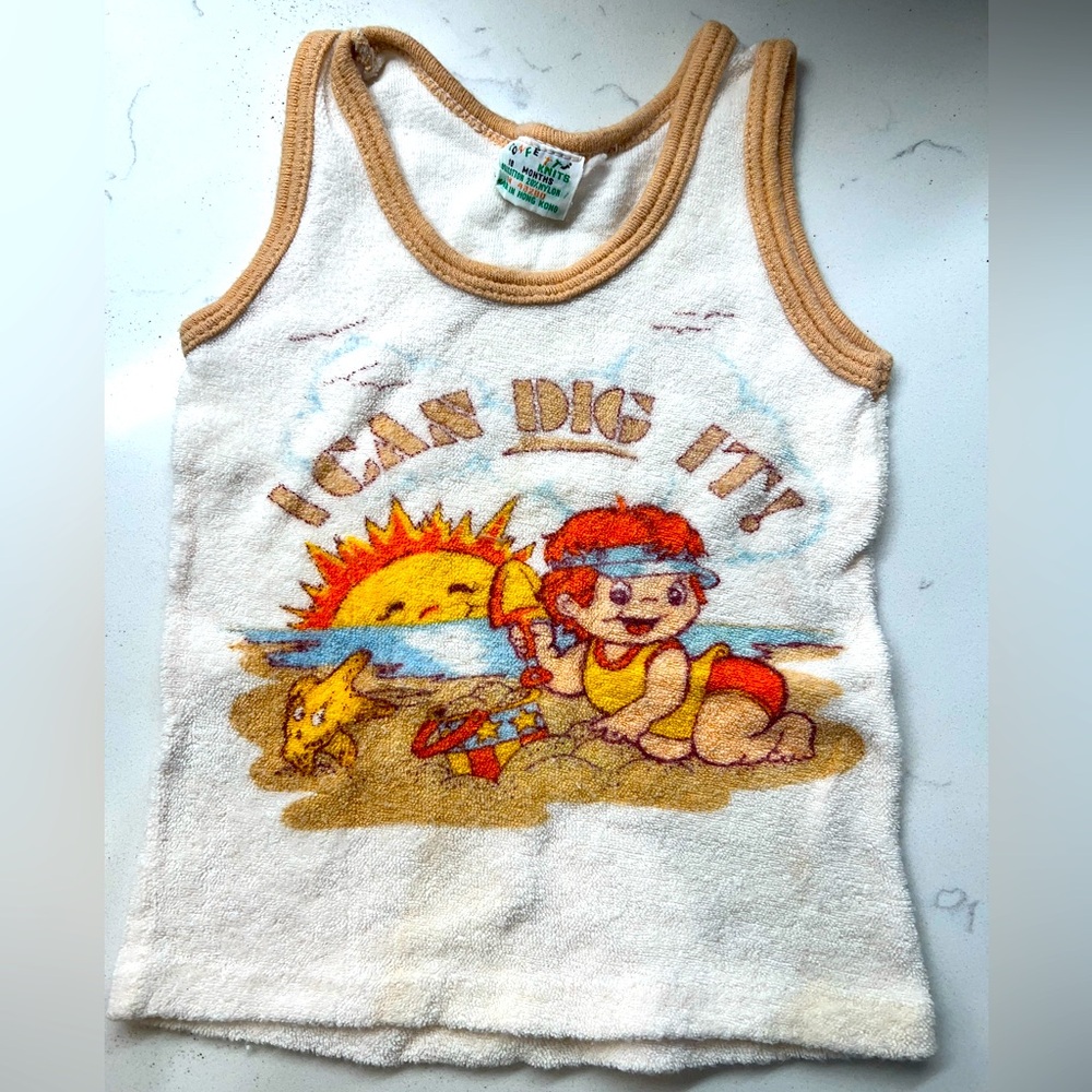 Vintage Terry Cloth Tank Top 18 Months Beach “I Can Dig It” Kids Shirt